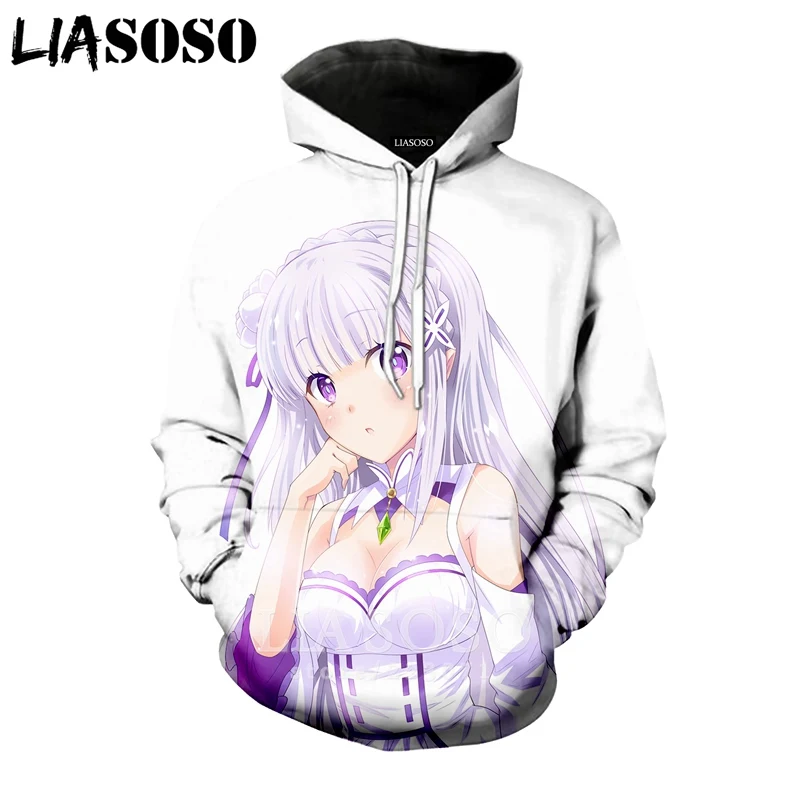 LIASOSO новинка зимы 2019 Мужская и Женская толстовка с 3D принтом аниме Re Zero длинным
