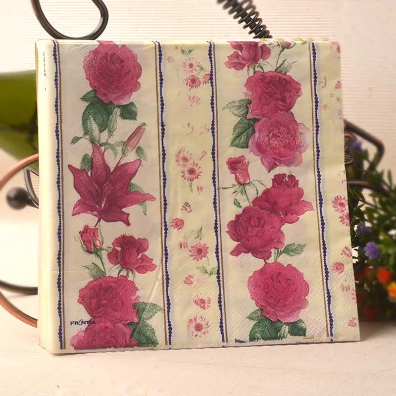 20 новых Винтаж столовые салфетки Бумага с цветочным принтом ткани красная Роза
