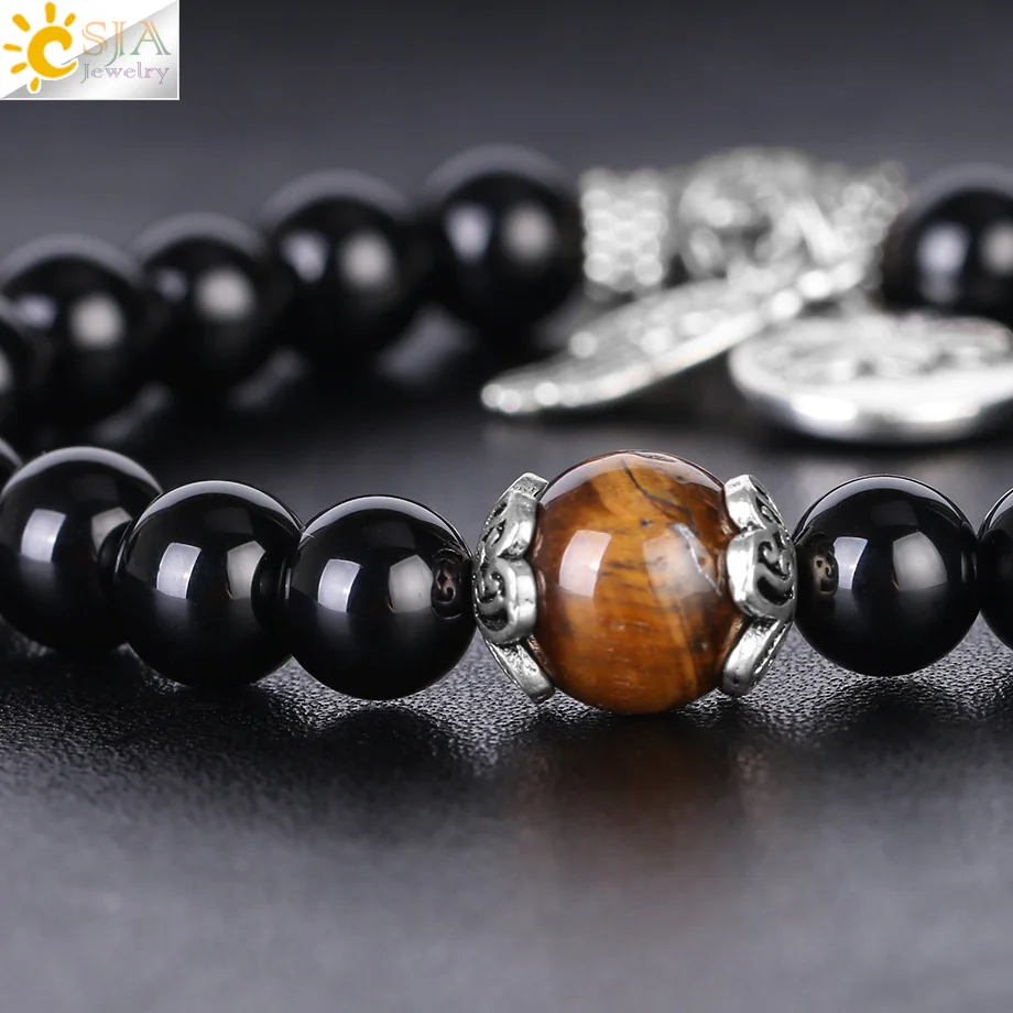 Браслеты CSJA из натурального камня обсидиана счастливое украшение бисера большие