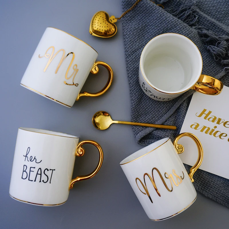 Роскошные золотые Mr and Mrs алмазная фарфоровая кофейная кружка чай молоко керамические чашки и кружки свадебный подарок