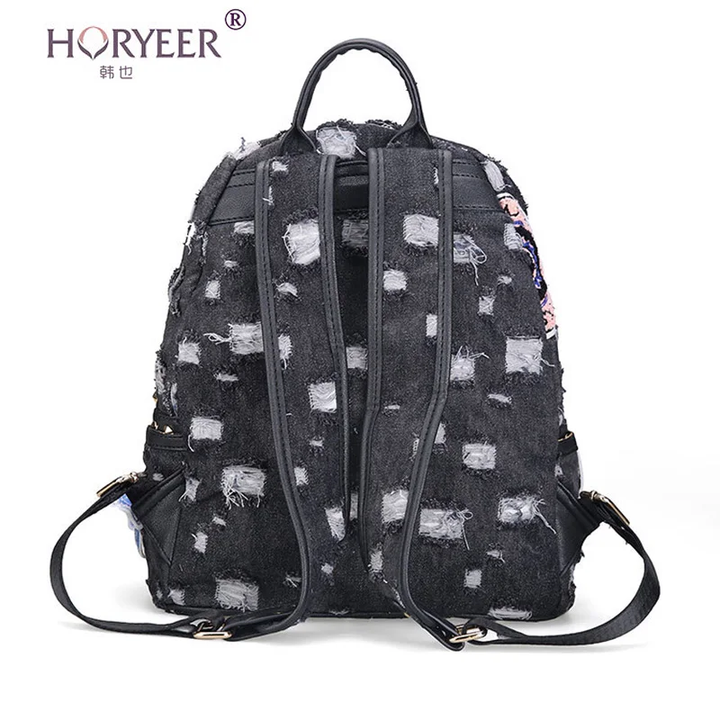 HORYEER kanken backpack women shoulder bag denim school for teenager girls jeans rivet backpacks vintage blue rucksack | Багаж и сумки