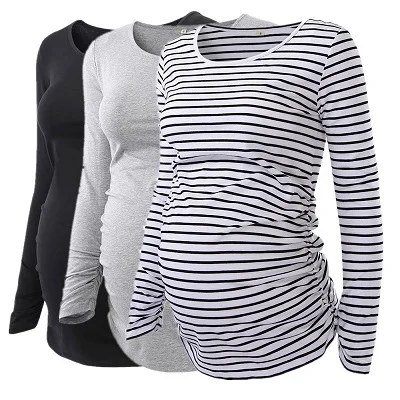 3 pieces as pic Комплект из 3 предметов; топы для беременных с рюшами; туника с длинными рукавами; Одежда для беременных; Повседневная рубашка для беременных; топы - Цвет: 3 pieces as pic