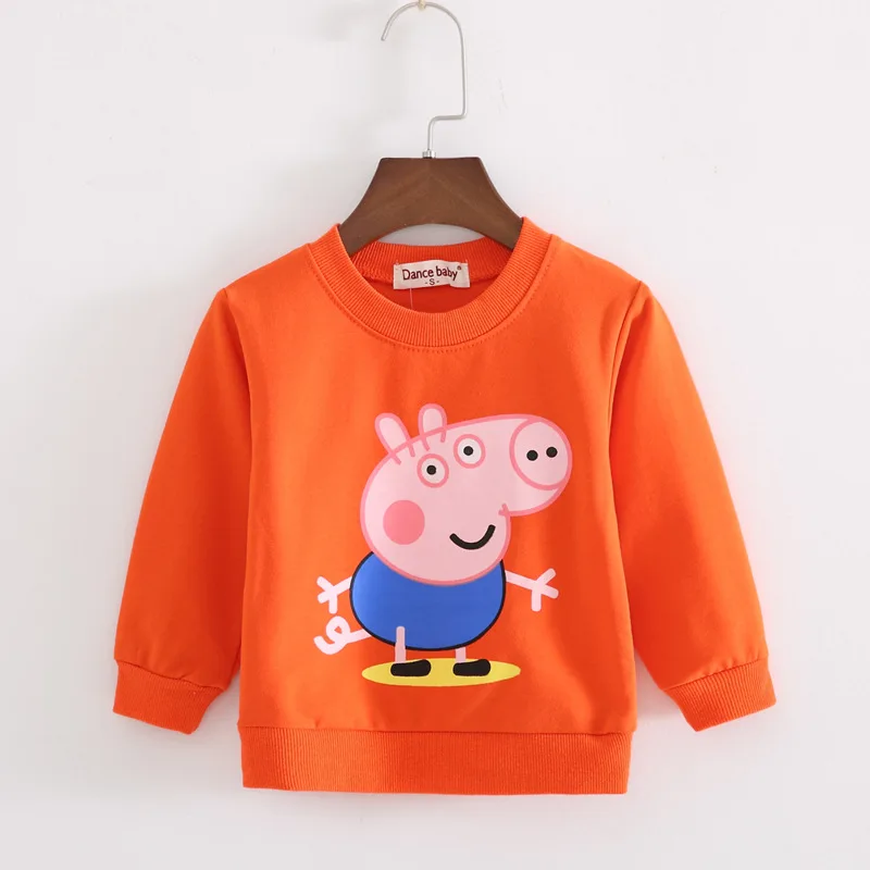 Orange Peppa Pig Детская Хлопковая футболка с длинными рукавами весенние толстовки с рисунком для мальчиков и девочек джемпер топы для девочек от 0 до 4 лет, одежда для маленьких мальчиков - Цвет: Orange Peppa Pig