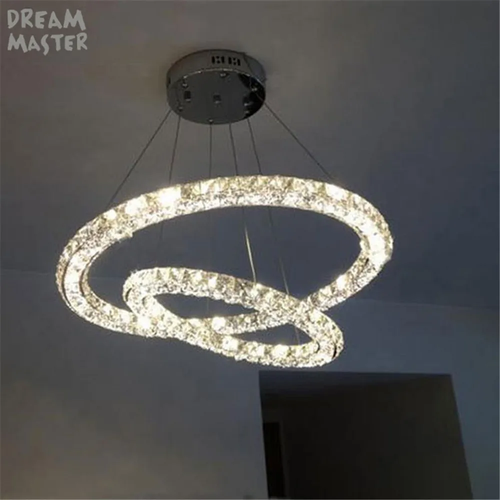 Современные светодиодные хрустальные люстры с 2 кольцами трехсторонние для