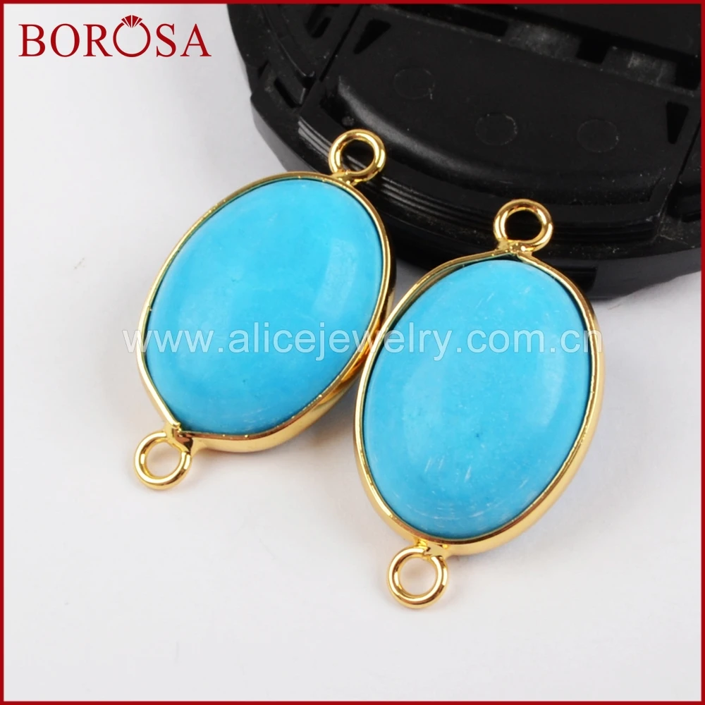 BOROSA Стильный золотой цвет Овальный Синий Howlite камень соединитель двойные