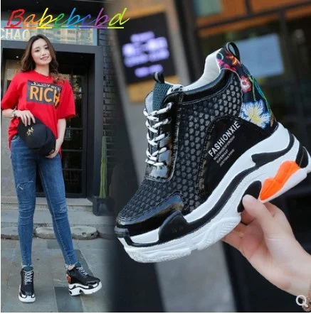 

2019 summer new thick-soled women's shoes with a height of 12cm and breathable mesh for leisure sports shoes