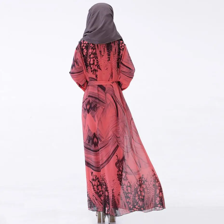 Печатные Макси Dress Шифон Плюс Размер Женщины Мусульманская Одежда Мода