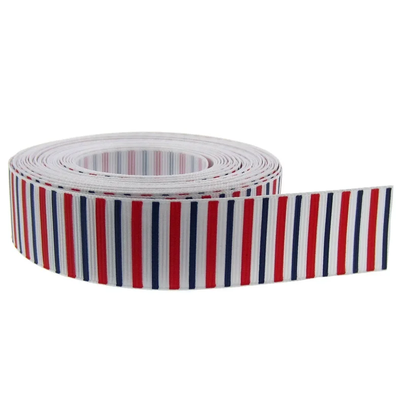5 ярдов 1 &quotПечатный красный темно синий полоса grosgrain ленты Ремесло Упаковка