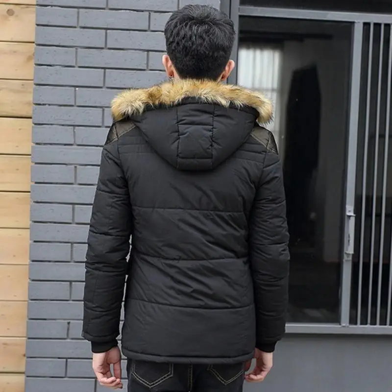 

Chic Design Winter Men Youth Large Size Hooded Cotton - Padded Jacket Thickening Cotton Middle Long Solid Color Winter Clothes