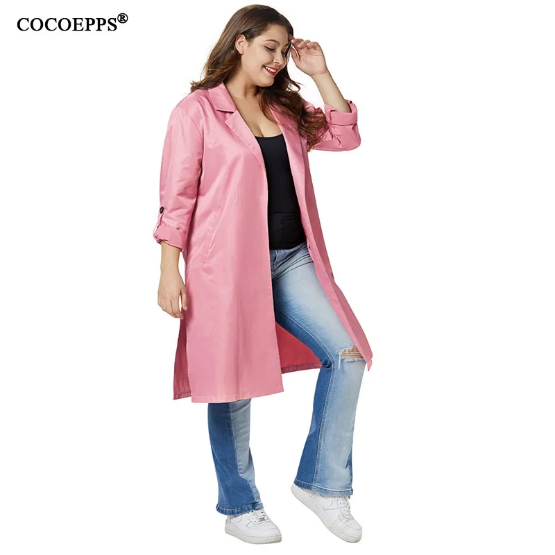 COCOEPPS 5XL плюс Размеры Для женщин осень длинная куртка свободные розовый