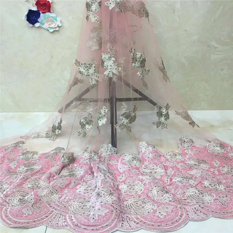 Нигерийская кружевная ткань 2018 Высококачественная французский тюль с камнями