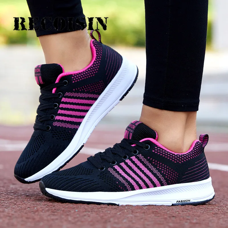 RECOISIN 2019 Autumn Sneakers Women Sport Shoes For Woman Lightweight Mesh Running Black Pink Walking Jogging Female | Спорт и