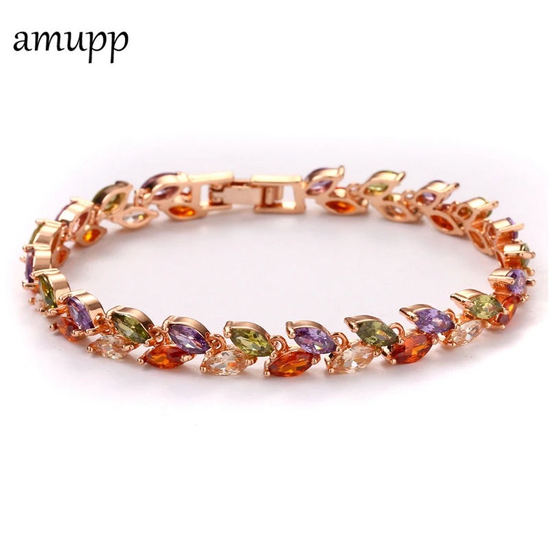 Amupp AAA кубического циркония Для женщин браслет из розового золота Цвет мода