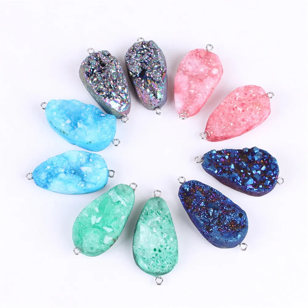 

DIY Jewelry Accessories Natural Agate Crystal Cluster Handmade Earring Necklace Connection Buckle Double Ring Bracelet Connector