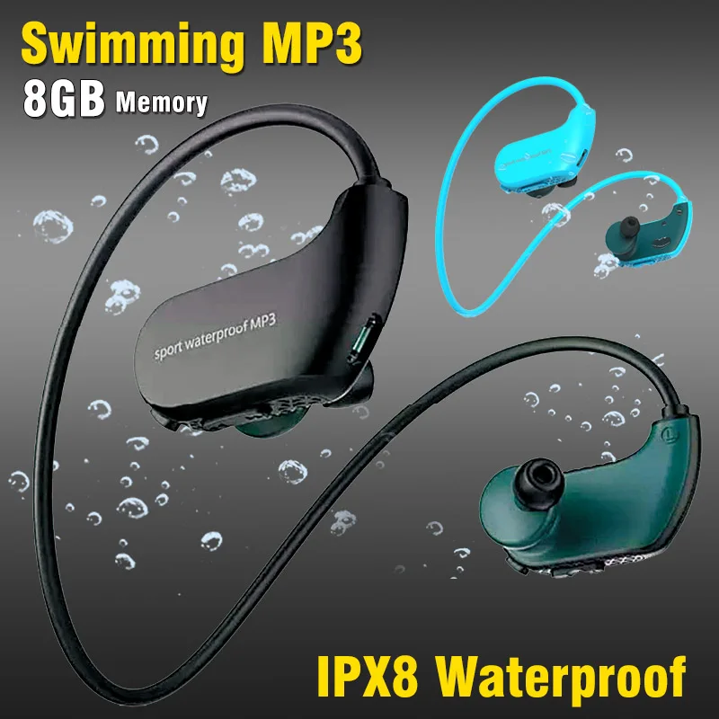 

IPX8 Waterproof Swimming MP3 Player Headphones Wireless Earphones Sport Running Diving Earbuds 8G USB Mini HIFI Speaker Headset