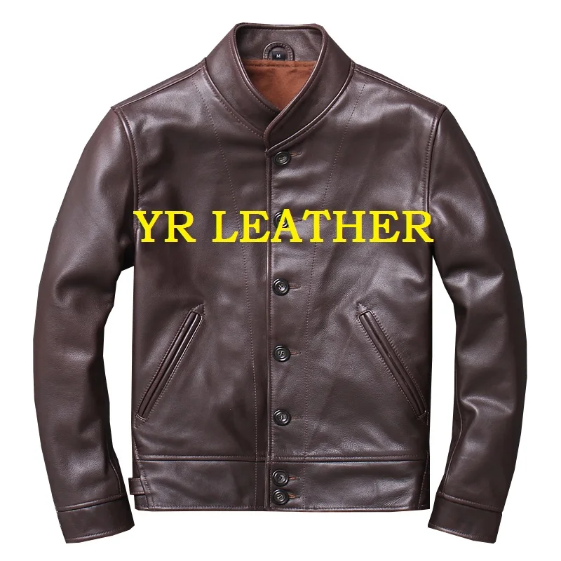 

YR!Free shipping.Dropship.Brand brown casual style genuine leather jacket.vintage Fetal cowhide coat.plus size slim jackets