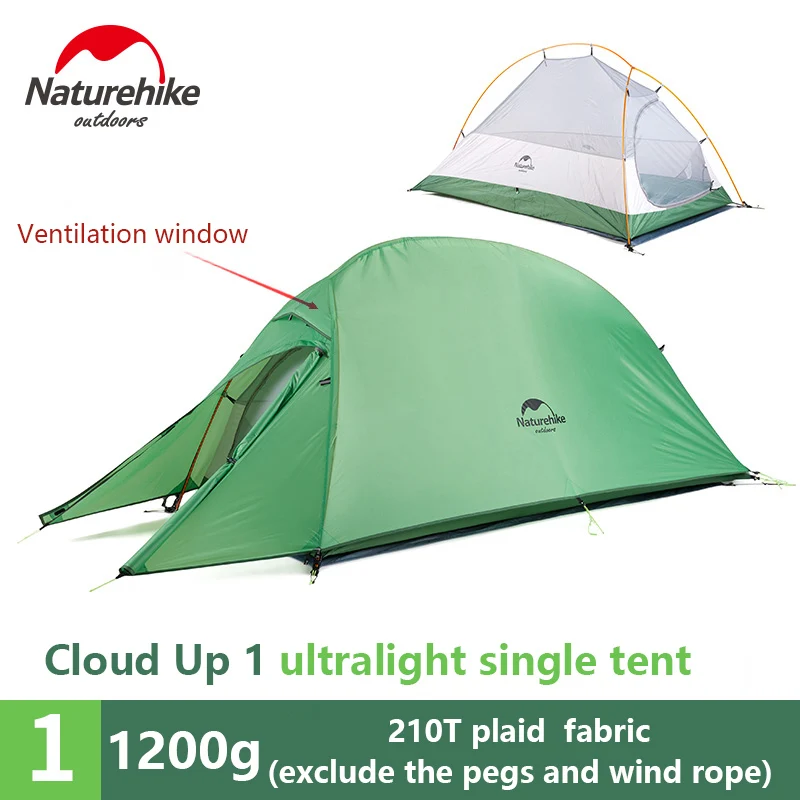 210T green-1 person Naturehike 1-2-3 человек обновленная Самостоятельная палатка Сверхлегкая 20D Кремниевая двухслойная палатка для кемпинга, походов, альпинизма, одна спальня - Цвет: 210T green-1 person