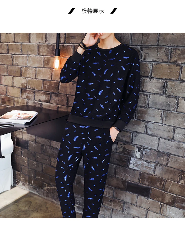 Спортивный костюм с принтом золотых перьев, мужской комплект, Chandal Hombre Completo, осень, Jogginganzug Herren, черный, синий, модный мужской спортивный костюм, 3xl