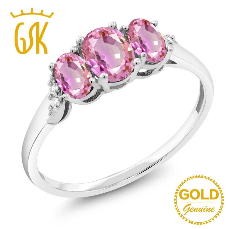 GemStoneKing 1 12 Ct Природный розовый сапфир 3 драгоценный камень кольцо с акцентом алмаз