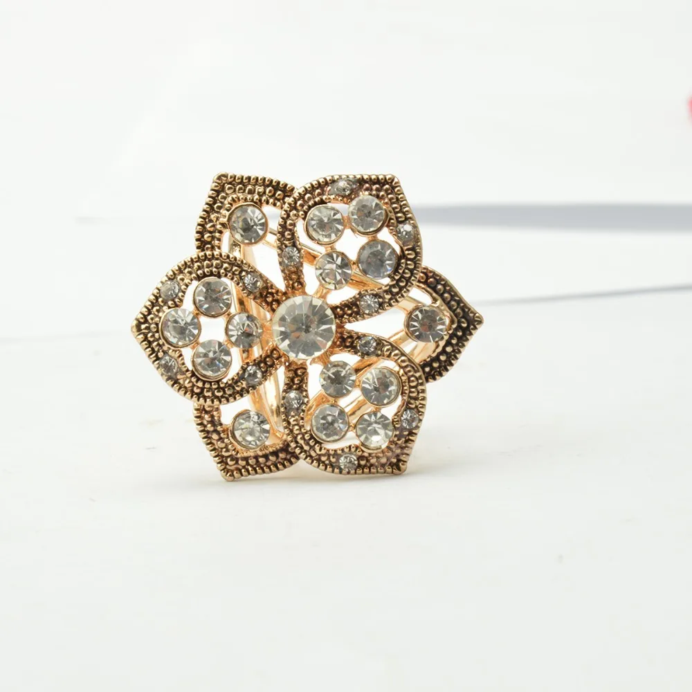 MZC Bijoux Accessories Rhinestone Silk Scarf Buckle Flower Pin Brooch Crystal Turkish Jewelry Christmas Gift | Украшения и