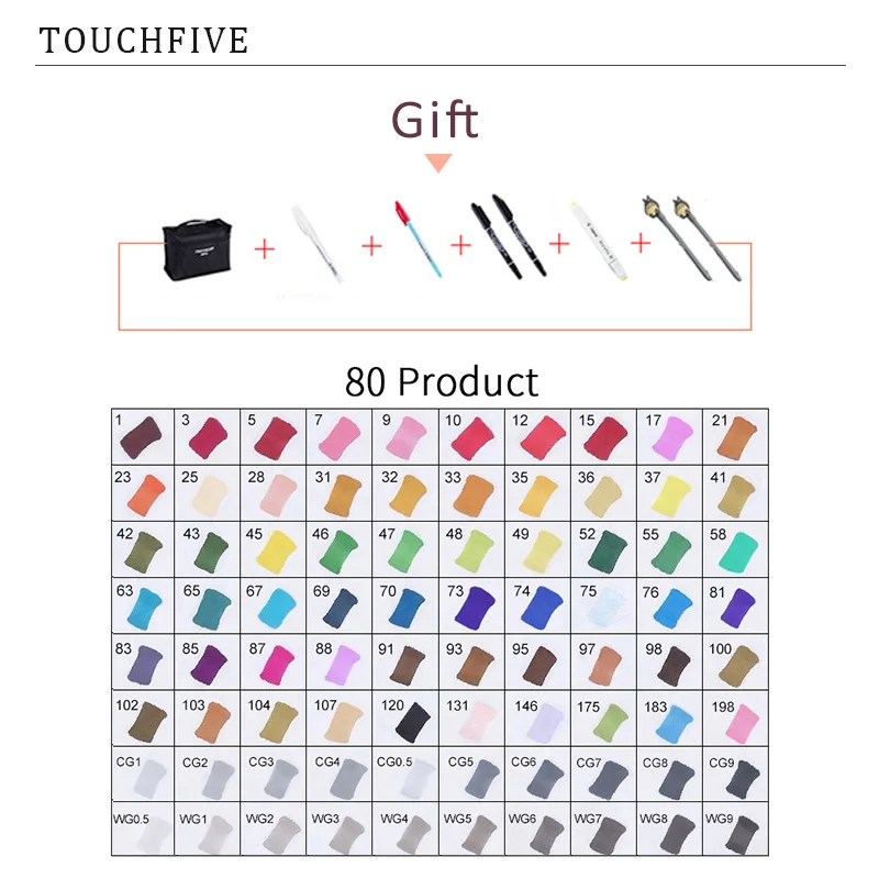 TouchFIVE 30/40/60/80 Цвет маркеры манга рисунок Маркеры Ручка на спиртовой основе эскиз жирной двойной кисть товары для рукоделия - Цвет: 80 PRODUCT