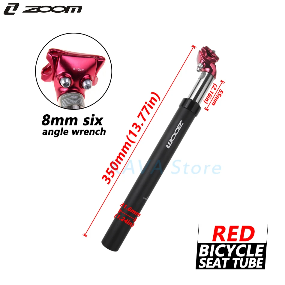31.6mm red Зум Подседельный штырь для амортизатор демпфирования Alu MTB дорожный велосипед велосипедный Подседельный штырь 27,2/28,6/30,4/30,8-30,9/31,6 мм X 350 мм - Цвет: 31.6mm red