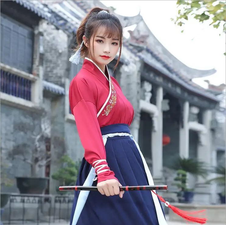 Унисекс оригинальный Hanfu GuangDong вышитый мечи для мужчин и женщин стиль Униформа