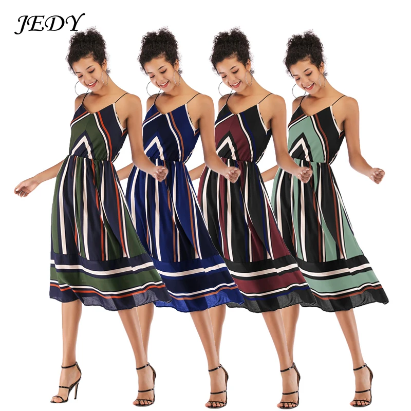 Женское платье в полоску шифоновое Клубное до середины икры без рукавов с