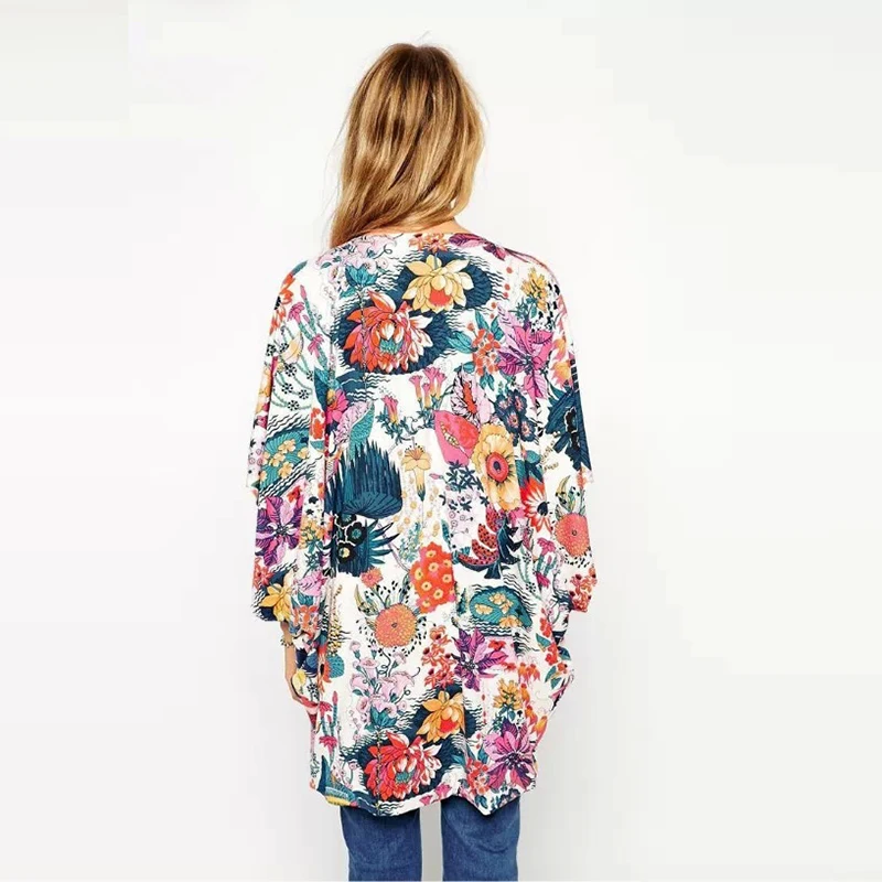 Singwing Women Summer Kimono Print Floral Blouses Loose Type Chiffon Kimonos Regular Printed bohemian Blouse | Женская одежда