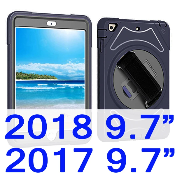 Dark blue 2018 Противоударный чехол для iPad 9,7 Air 2 Air 1 чехол для детей+ 360 Стенд плечевой ремешок чехол для iPad 5th/6th поколения - Цвет: Dark blue 2018