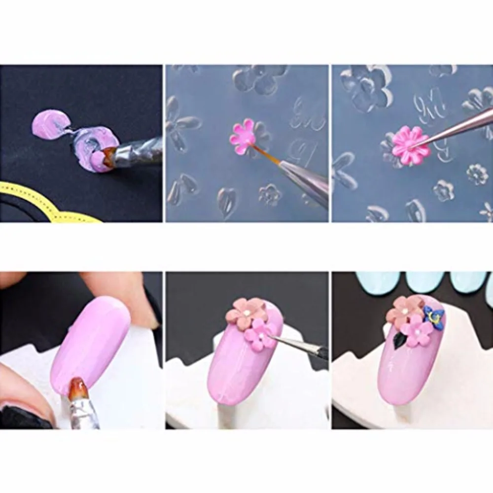 ANGELADY 30 шт. DIY 3D Акриловый Дизайн ногтей силиконовый инструмент резная форма шаблонная форма комплект