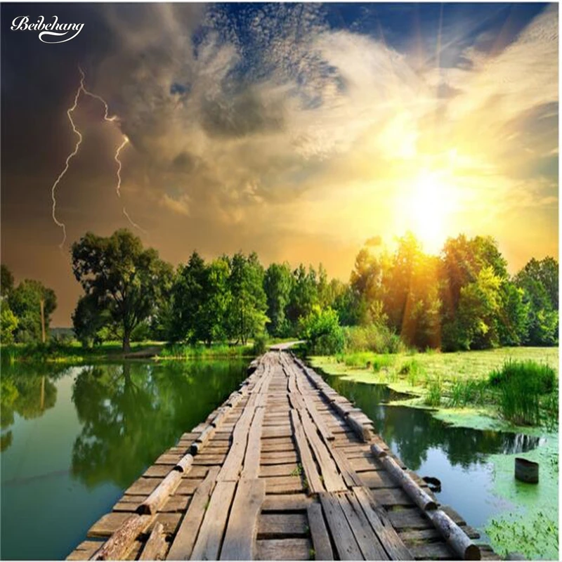 Пользовательские большой росписи Ванная комната Кухня Гостиная поток мост 3D Пол