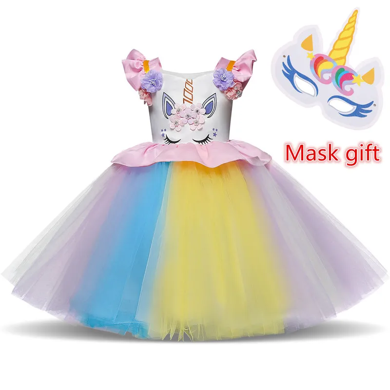 Toddler Girls Unicorn Princess pettiskirt Party Dress Baby Rainbow Tulle Kids Birthday Dresses Fairy Tale Costume | Детская одежда и