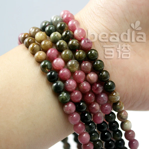 Бесплатная доставка 6 мм смешанные цвета натуральный турмалин круглый камень