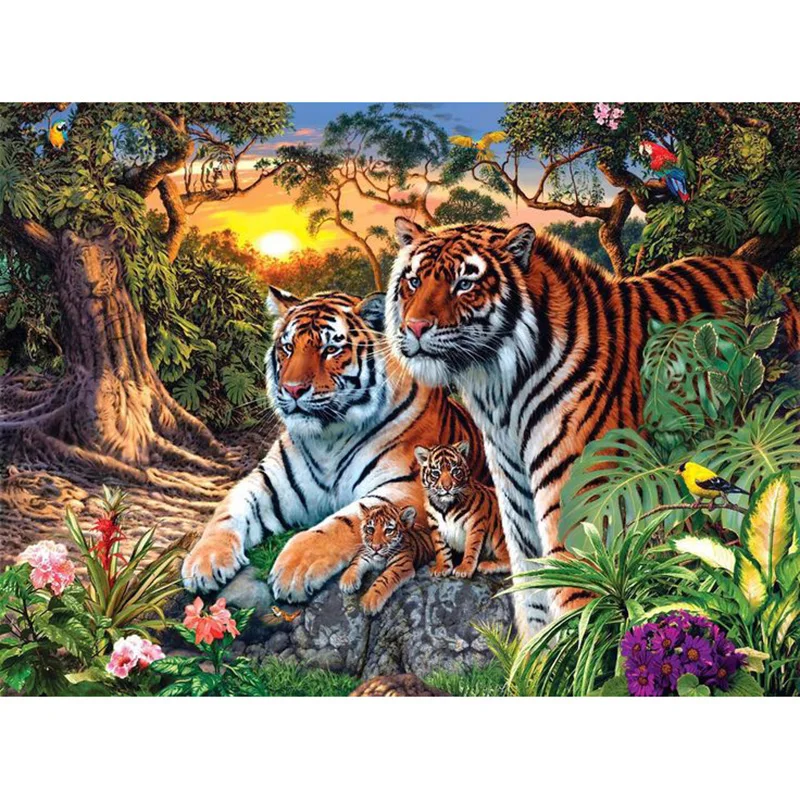 Европа украшения дома Tiger Family DIY масло холст Безрамное Фотографии Живопись по