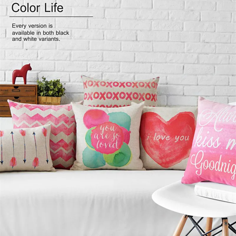 Pink Heart Chevron Home Decor Pillow Linen Cotton Cushion For Valentine's Day present Decorative Throw Pillows Free Shipping | Дом и сад