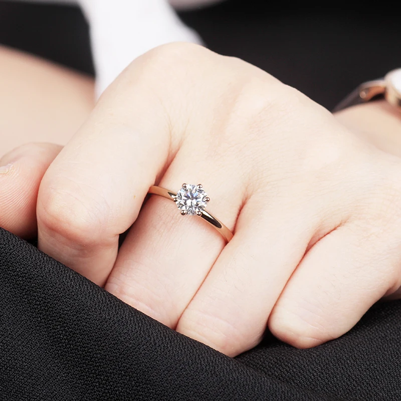Модный классический стиль 1ct Круглый Муассанит установка шесть зубцов 18 k обручальное кольцо из розового золота кольцо
