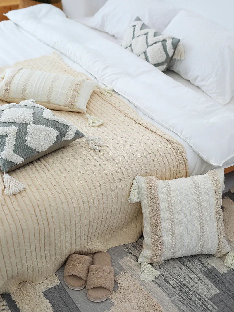 Современная простая ворсистая подушка с кисточками чехол офисная Геометрическая Подушка Чехол kussensloop вязаная декоративная подушка для дома чехол s