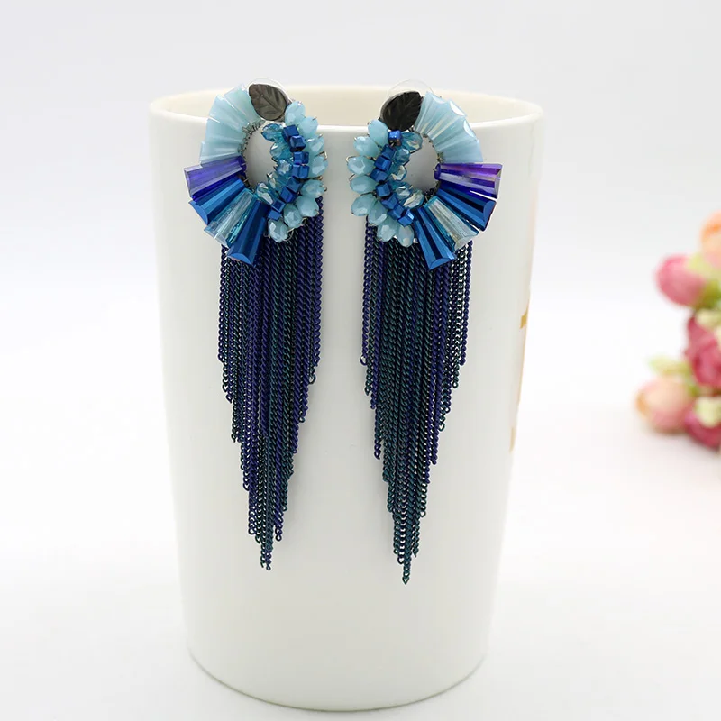 Модные яркие серьги с кристаллами и бисером 2020 длинные серьги-кисточки