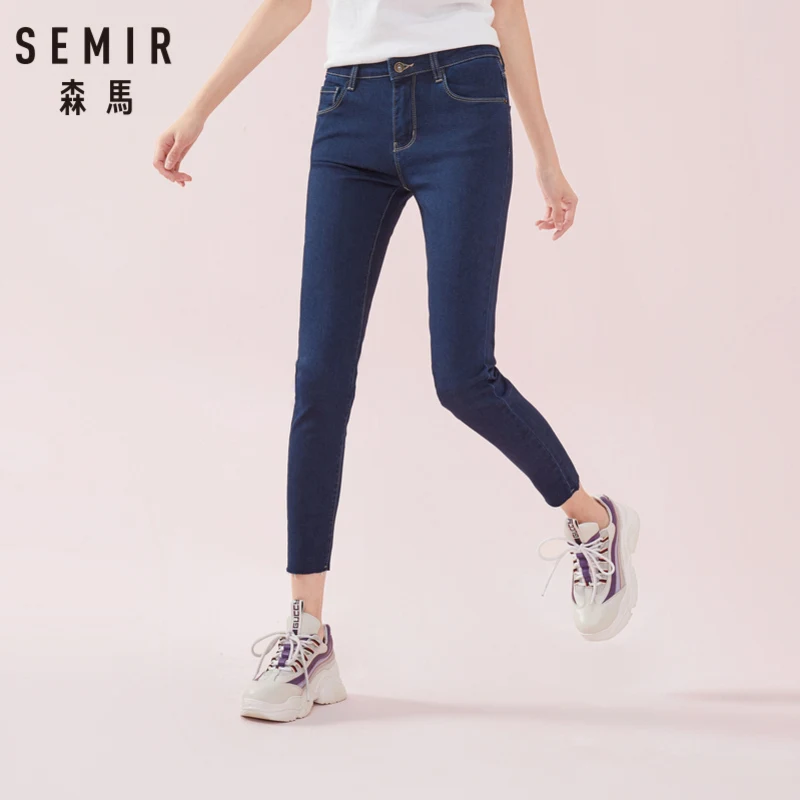 SEMIR, женские укороченные обтягивающие джинсы с необработанным краем, Ретро стиль, женские джинсы до щиколотки, потертые джинсы с молнией, облегающие джинсы