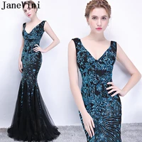 janevini sexy black mother of the bride dresses luxury sequined v neck mermaid tulle long party evening gowns abito mamma sposa