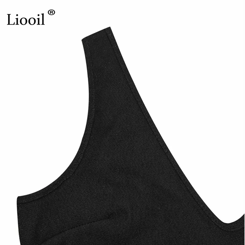 Liooil размера плюс золотые серебряные обтягивающие сексуальные комбинезоны для женщин Летние черные вечерние комбинезоны с v-образным вырезом женские комбинезоны