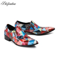 deification mocasin hombre stylish triangle printed mens dress shoes pointy toe leather oxfords business party shoes plus size