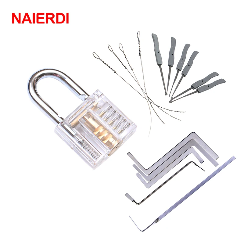 

NAIERDI Mini Locksmith Tools Practice Transparent Lock Kit With Broken Key Extractor Wrench Tool Removing Hooks Hardware