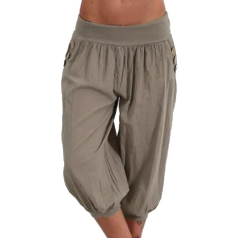 CALOFE Solid Loose Pants Women Summer Loose Wide Leg Pants Capris Bloomers Trousers Knee Length Female Bottoms Plus Size