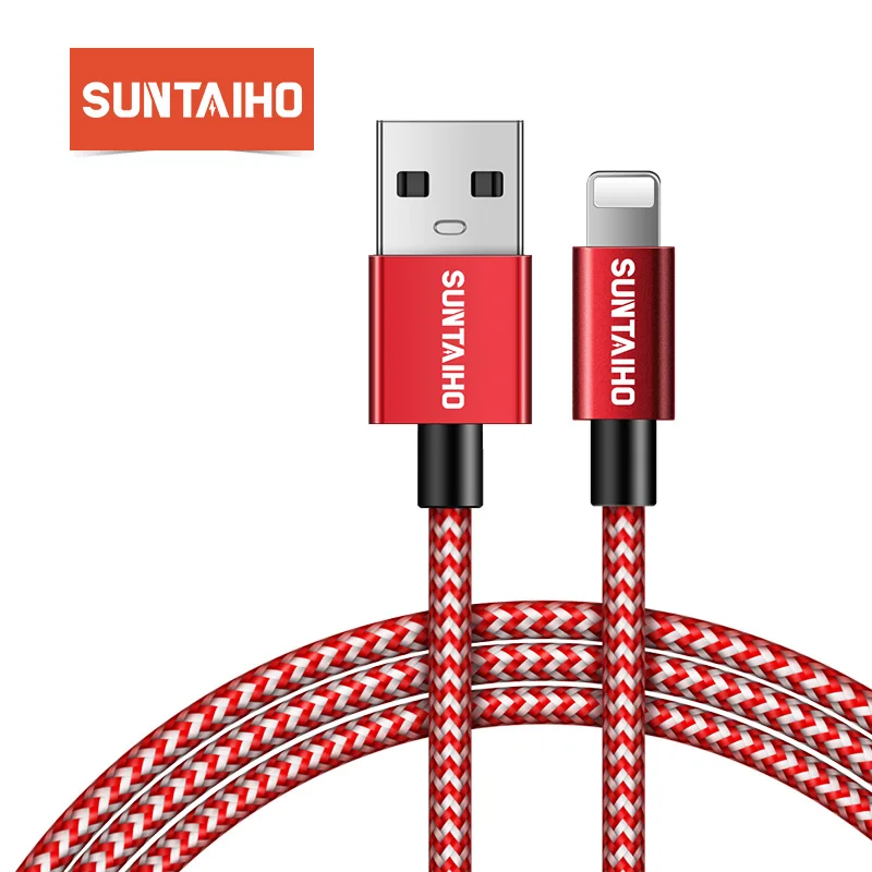Silver Red Suntaiho USB кабель для световых кабелей для iphone 8 плюс XS макс провод для зарядки USB нейлон данных зарядный кабель для iphone X 6S 7 Plus XR зарядное устройство - Цвет: Silver Red