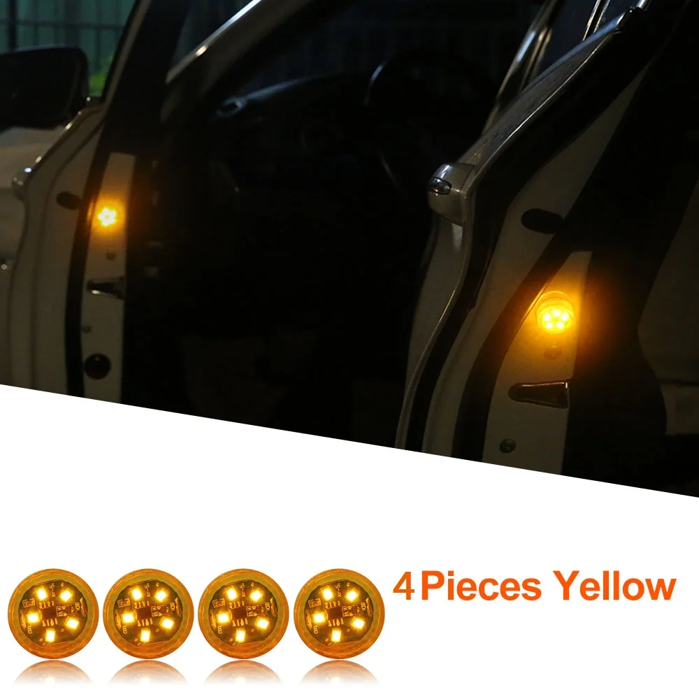 Yellow x 4 Lights Светодиодный предупреждающий свет для открывания двери автомобиля, беспроводной магнитный индукционный стробоскоп, мигающий, защита от столкновений сзади - Испускаемый цвет: Yellow x 4 Lights