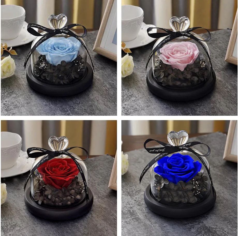 Beauty beast eternal flower gift box glass cover rose DIY Christmas gift birthday gift for girlfriend wedding souvenir