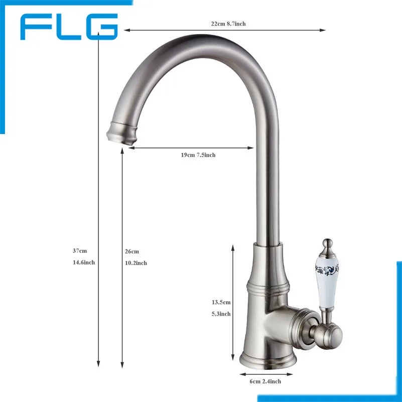 Горячей и холодной воды Tall Кухня кран полированный Никель отделка Керамика ручка
