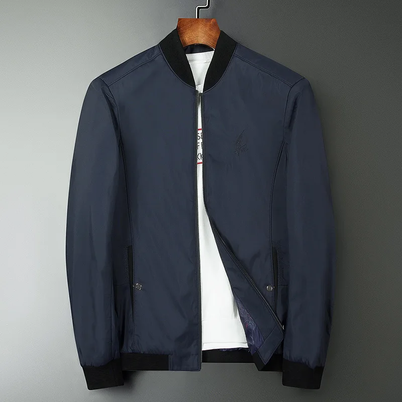 

Solid color embroidery casual jacket men zip up thin coat outerwear 2019 new arrival spring autumn plus size au0125gt-b